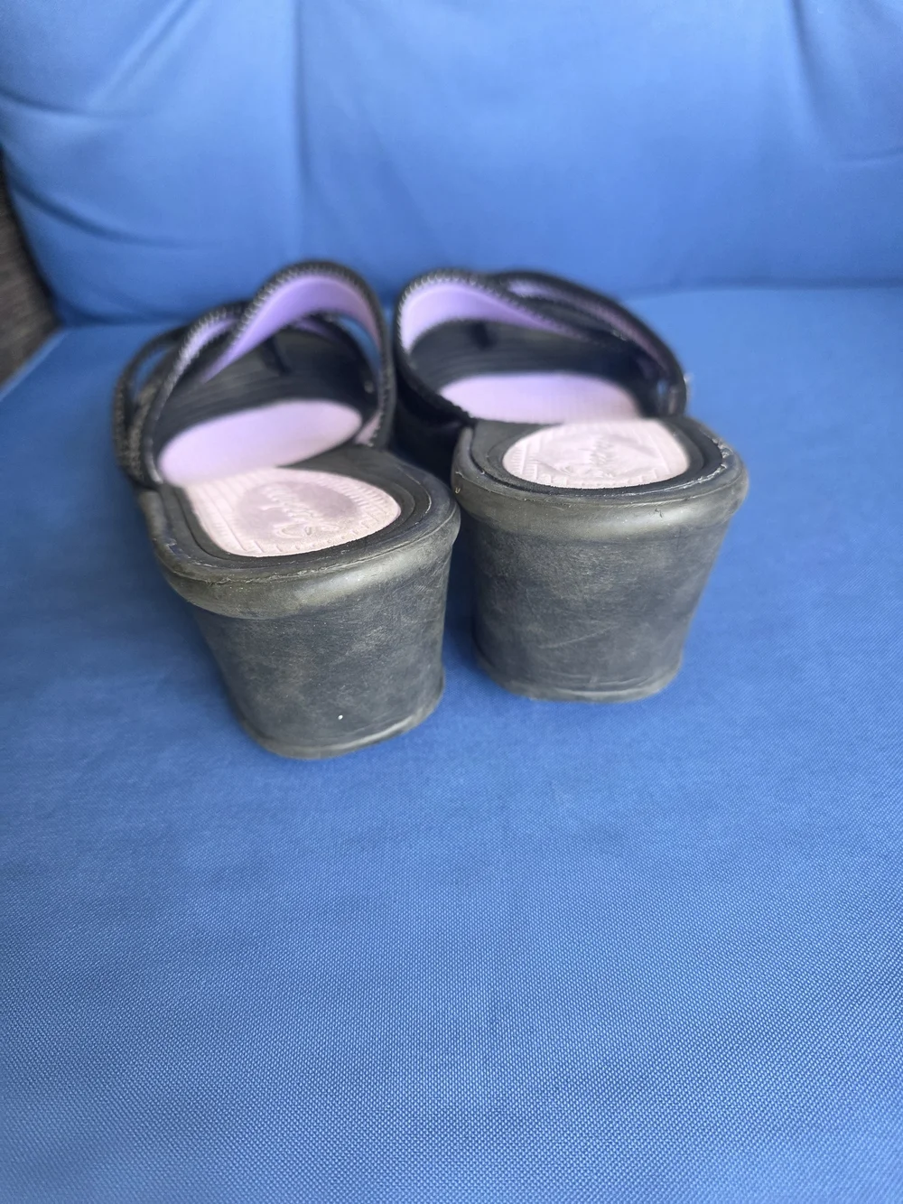Skechers Black Purple Comfort Sandals Slip‑On Strappy Walking Slides